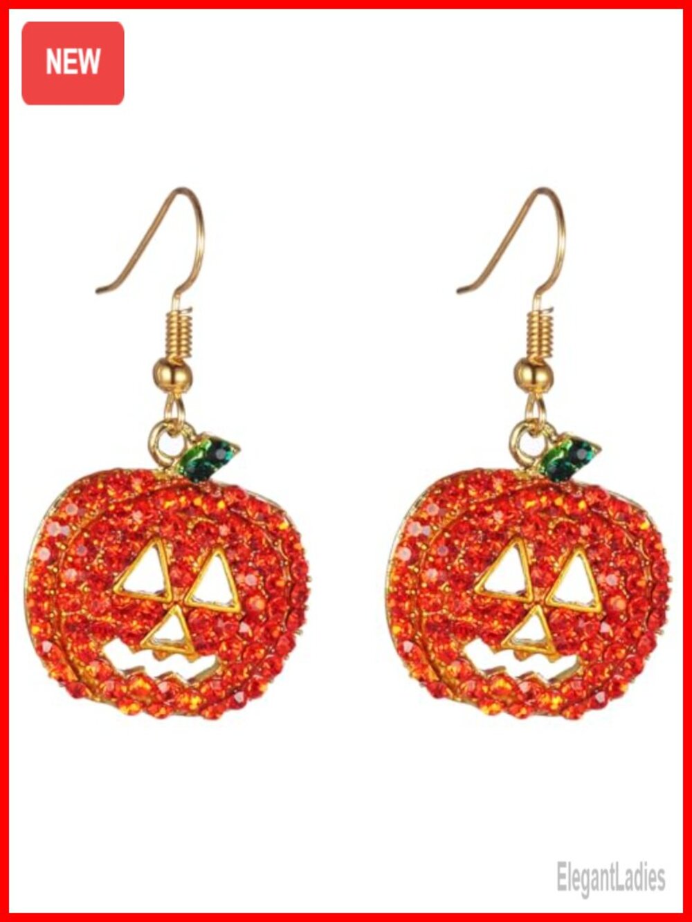 Hypoallergenic Crystal Pumpkin Dangle Earrings Smiling Face